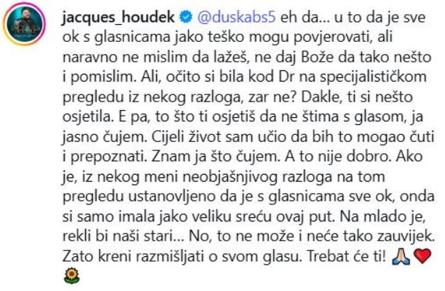 Houdekov osvrt na glasnice (Screenshot/Instagram)