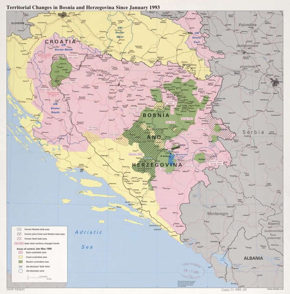 Ratna mapa Bosne i Hercegovine i Hrvatske uoči Oluje