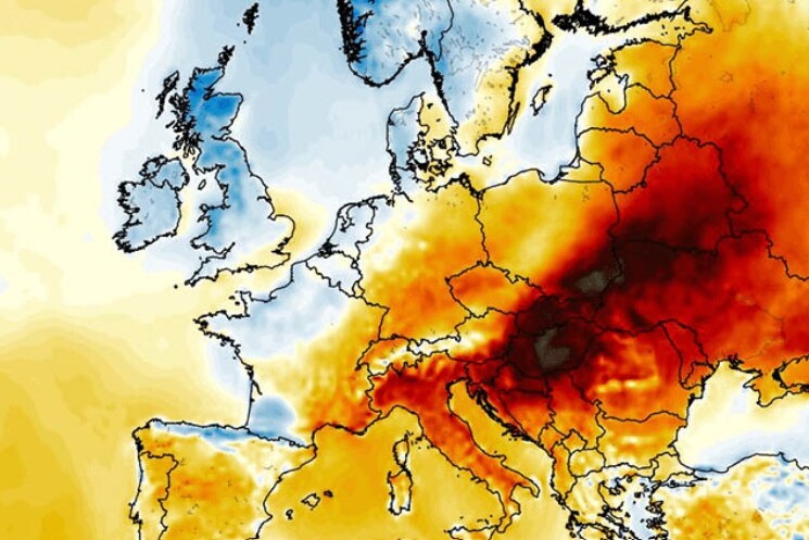 Do petka, visinski talas iznad Zapadne Evrope jača, uslijed čega toplotna kupola nad srednjom Evropom postaje izduženija (Foto: Severe-weather.eu)