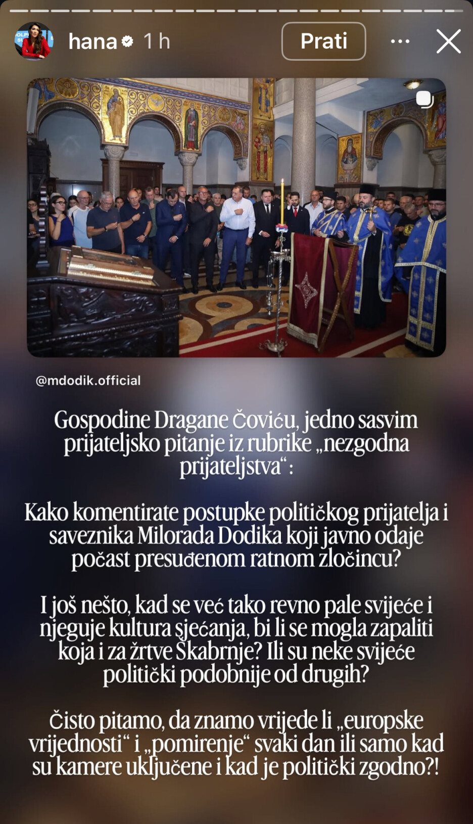 Ona je prozvala Dragana Čovića i Milorada Dodika (Foto: Instagram)