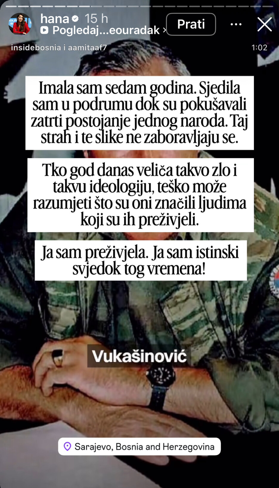 Hadžiavdagić se prisjetila svog djetinjstva u opkoljenom Sarajevu (Foto: Instagram)