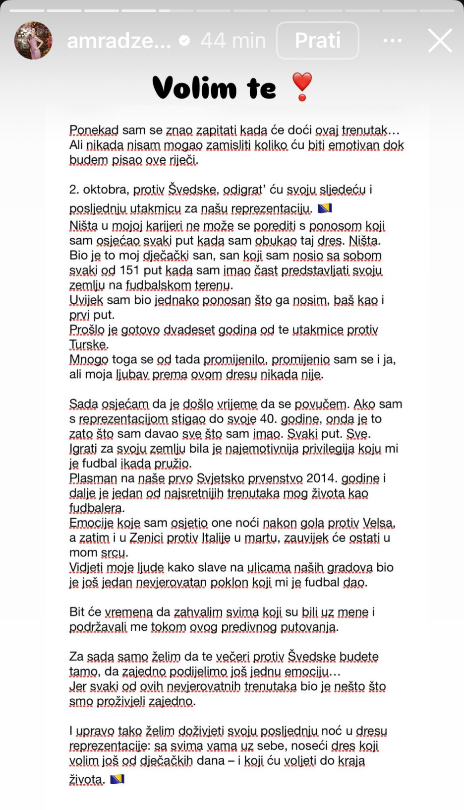 Amra Džeko pružila je podršku svom suprugu (Foto: Instagram)