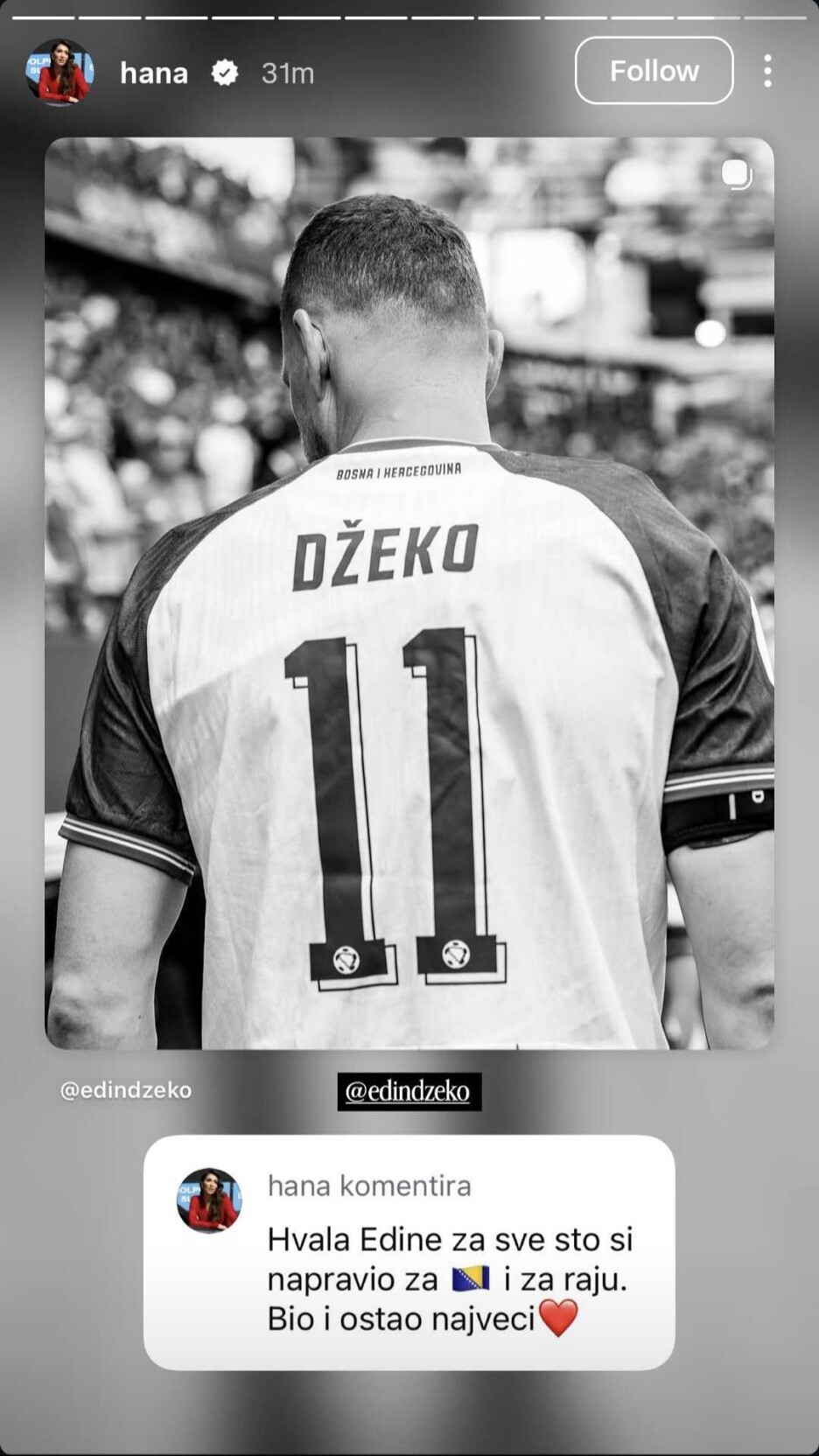 Instagram story Hane Hadžiavdagić (Screenshot: Instagram)