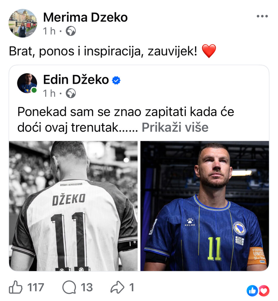 Merima Džeko poslala je posebnu poruku svom bratu (Foto: Facebook)