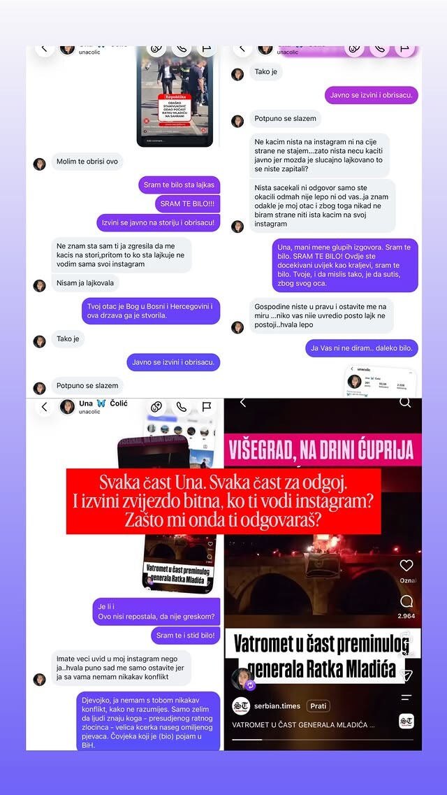 Prepiska Mirze i Une (Screenshot: Instagram)