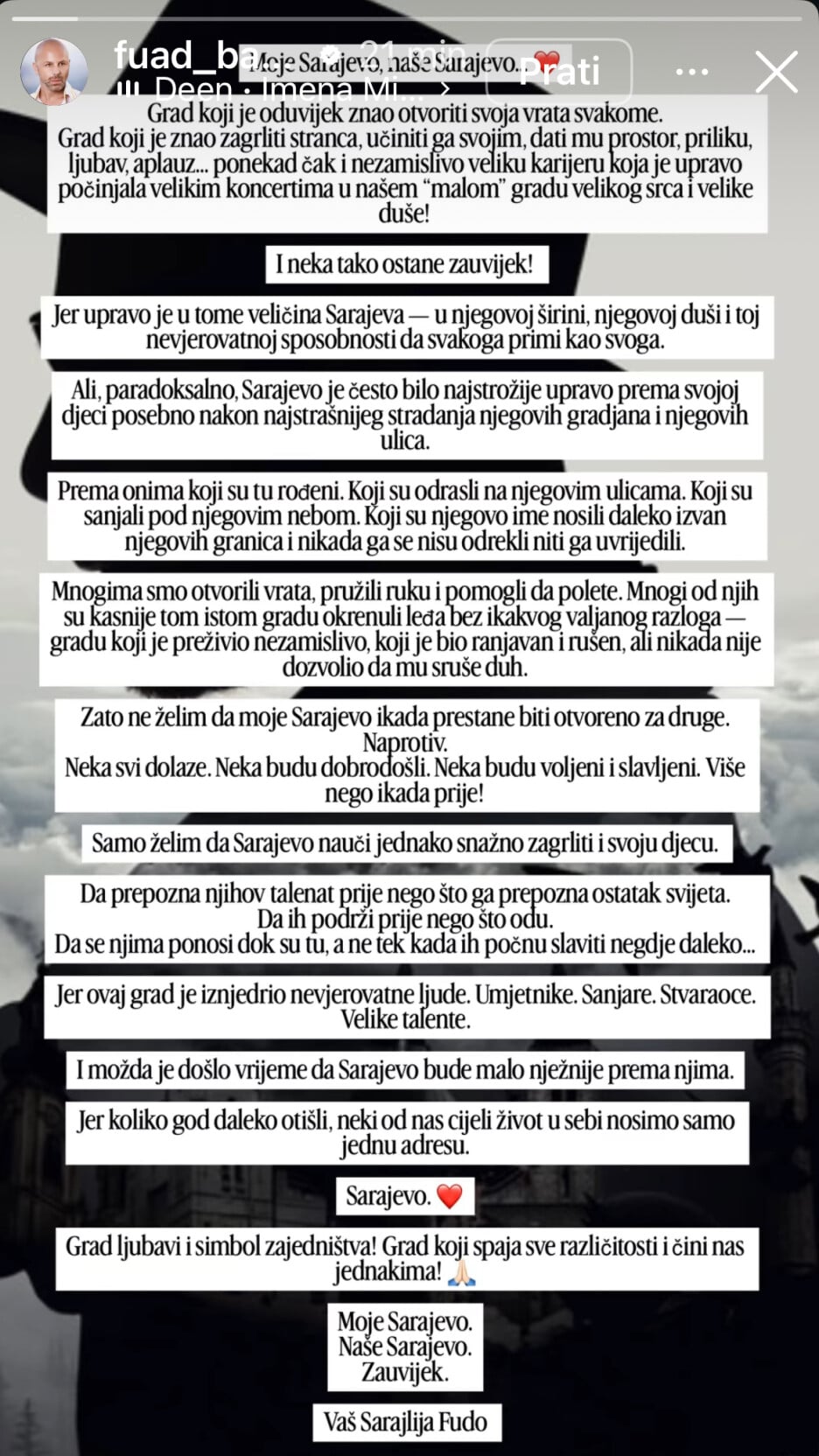 Deen je istakao da su se mnogima otvorila vrata, pružile ruke i pomoglo da polete (Foto: Instagram)