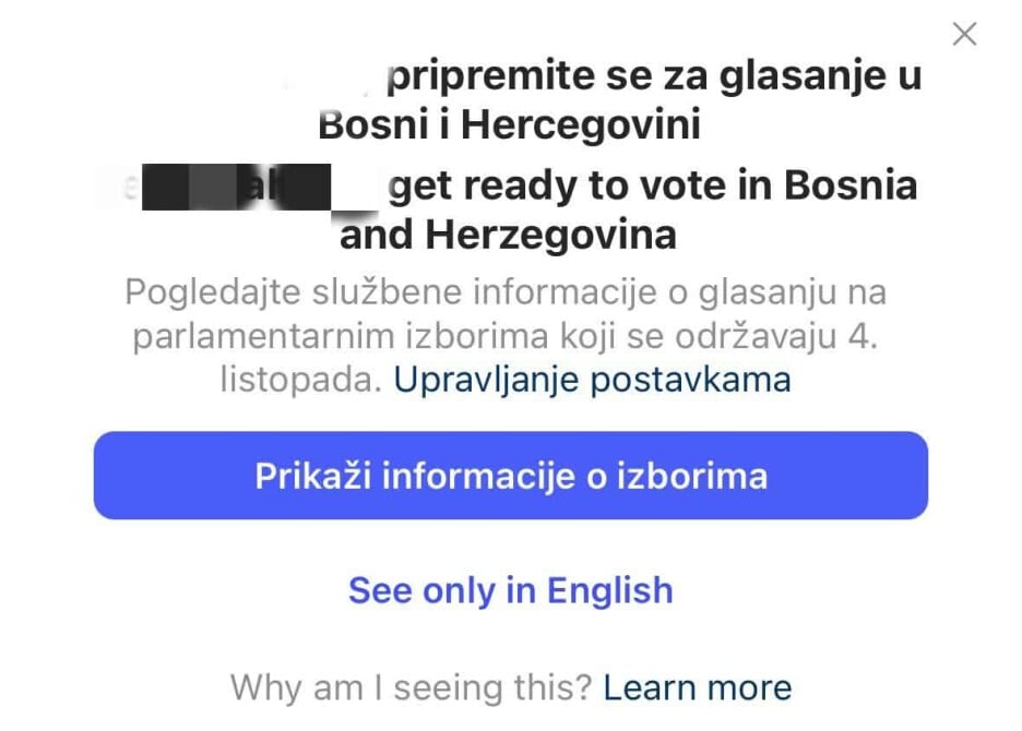 Obavještenje Instagrama o izborima u BiH