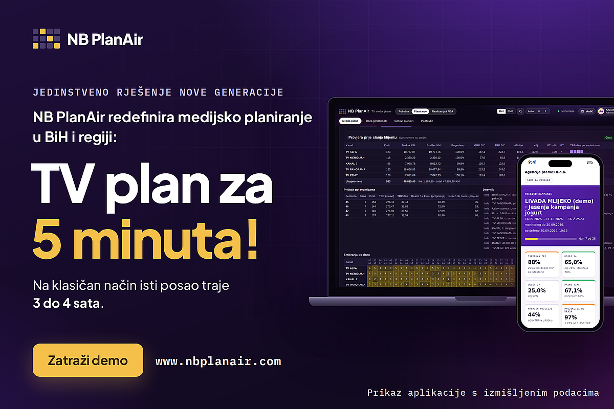 NB PlanAir redefinira medijsko planiranje u BiH i regiji: TV plan za 5 minuta