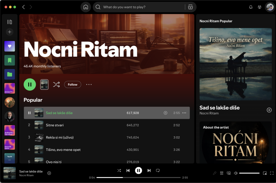 Stranica projekta Noćni Ritam na Spotifyju (Screenshot: Spotify) (Foto: Klix.ba/Klix.ba)