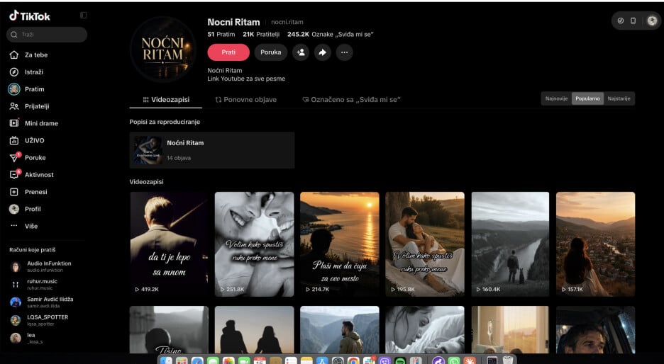 TikTok profil projekta Noćni Ritam (Screenshot: TikTok) (Foto: Klix.ba/Klix.ba)