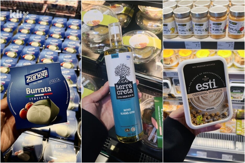Italijanska buratta te maslinovo ulje i humus iz grčke proizvodnje (Foto: I. B./Klix.ba)