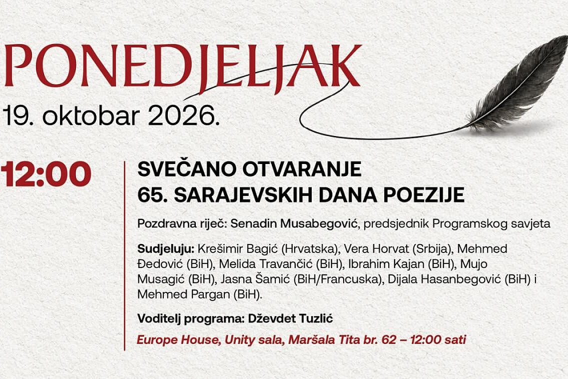 Sarajevski dani poezije počinju u ponedjeljak, na otvaranju pjesnici iz BiH, Hrvatske i Srbije