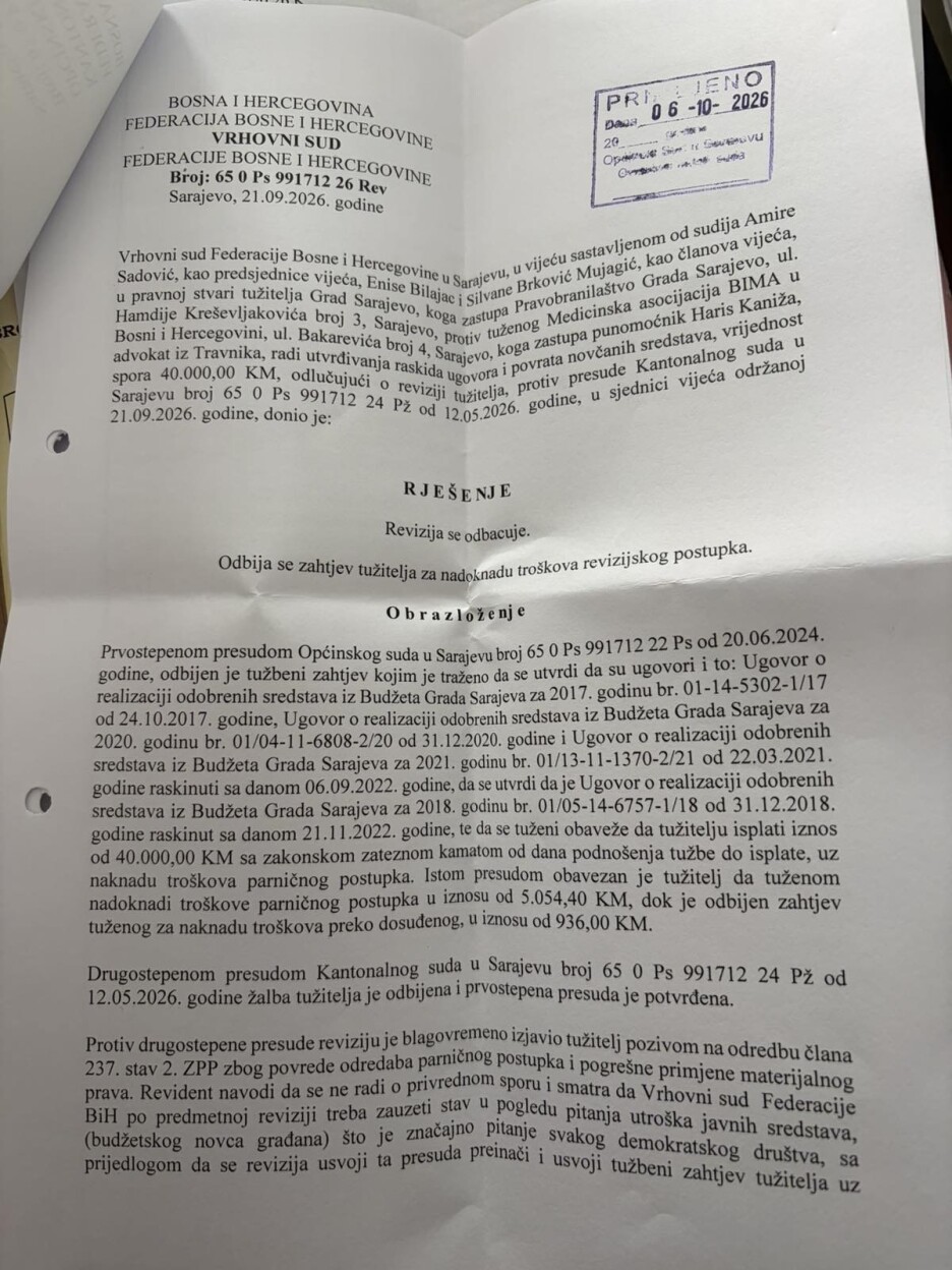 Rješenje Vrhovnog suda FBiH