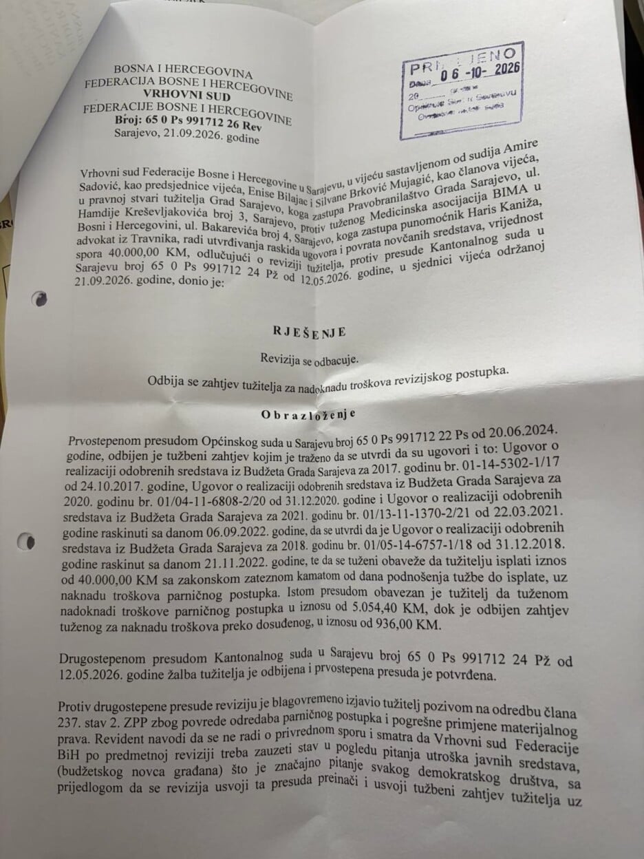 Rješenje Vrhovnog suda FBiH