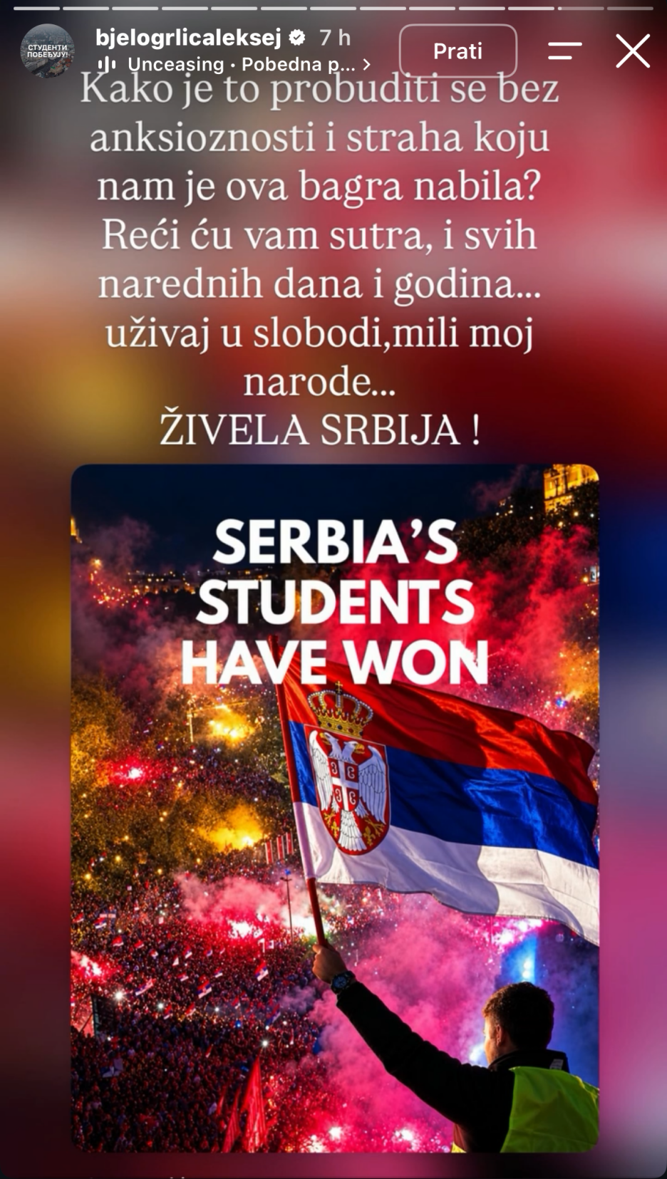 Poruka Alekseja Bjelogrlića nakon izbora u Srbiji (Screenshot/Instagram)