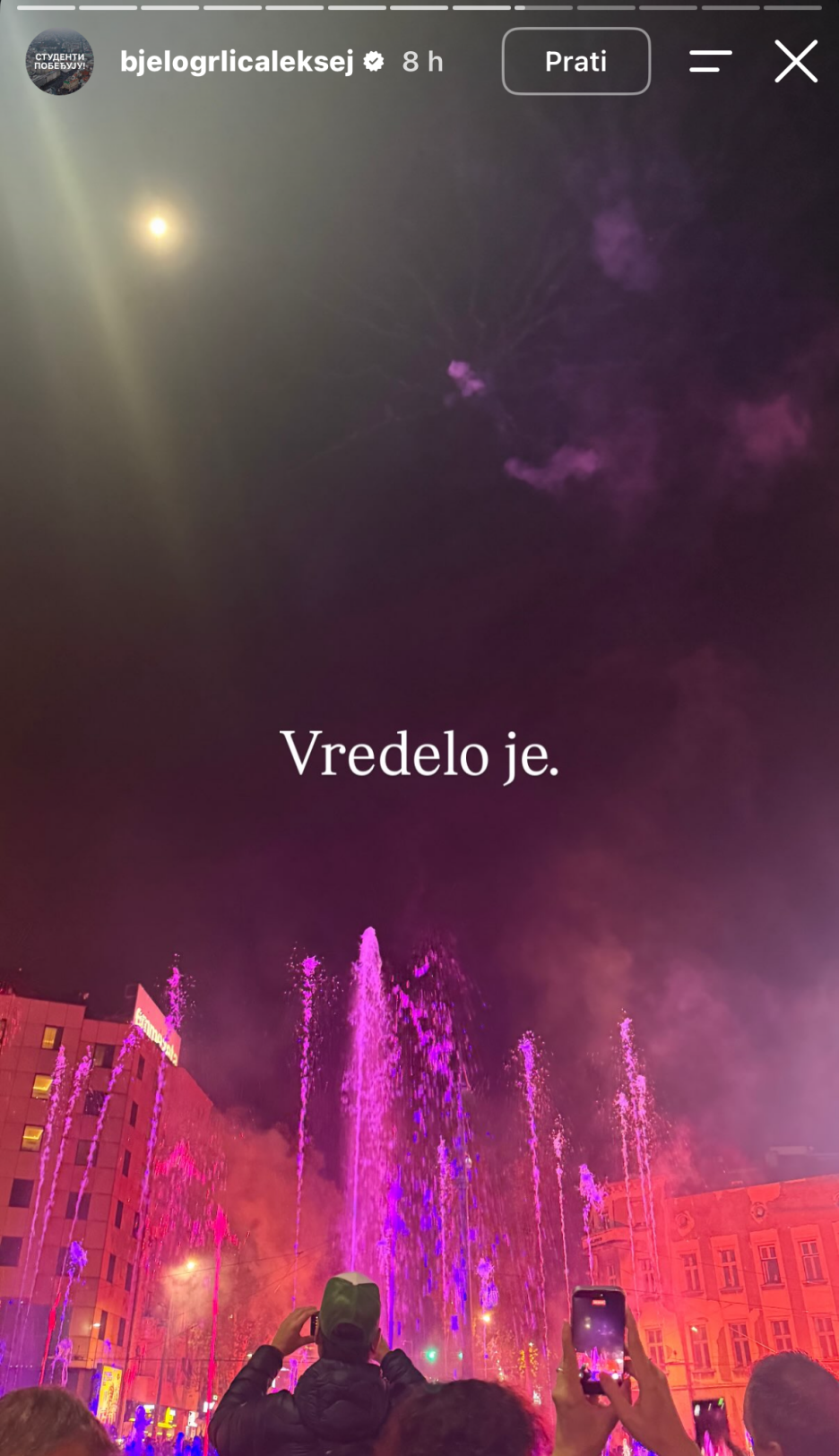Bjelogrlić je sa Sarom Jo slavio poraz Aleksandra Vučića na ulicama Beograda (Screenshot/Instagram)