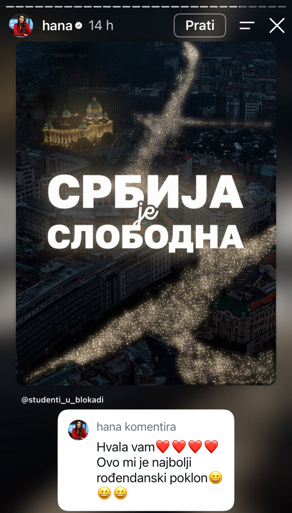 Hana Hadžiavdagić je čestitala studentima (Foto: Instagram)