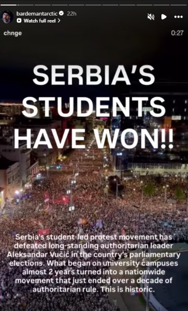 Javier Bardem iskazao je jasnu podršku studentima u Srbiji (Foto: Instagram)