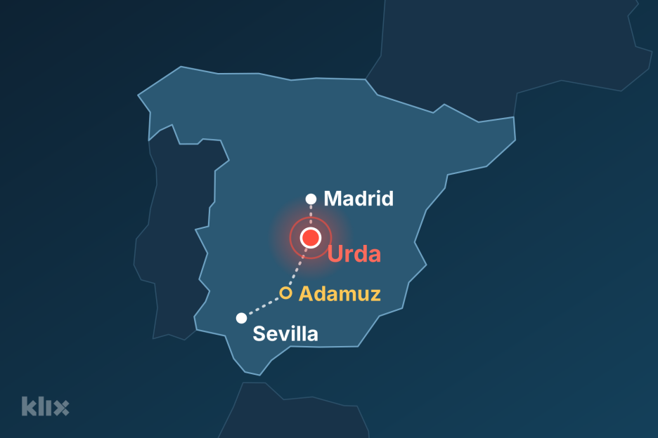 Mjesto sudara vozova kod Urde u pokrajini Toledo na pruzi Madrid – Sevilla (Ilustracija: Klix.ba)