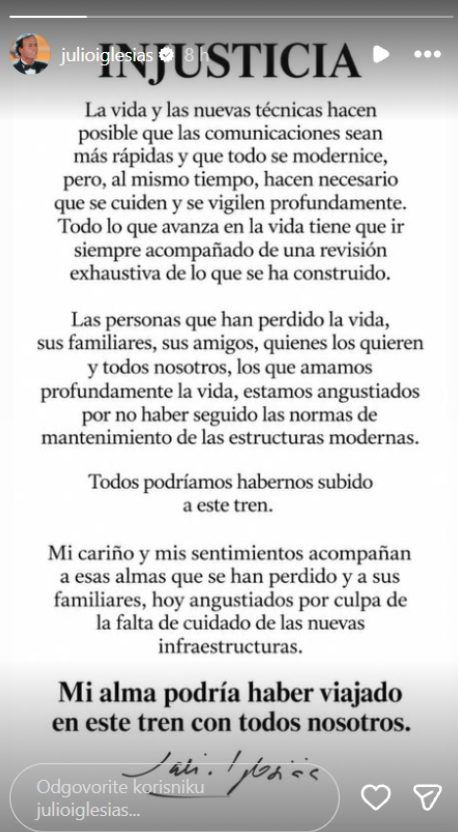 Iglesias, koji živi van Španije, u objavi je tehnološki napredak direktno povezao s odgovornošću za sigurnost. (Foto: Instagram)