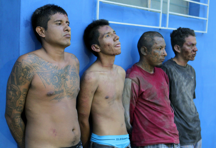 Članovi bande Mara Salvatrucha koje je policija privela u glavnom gradu San Salvadoru (Foto: EPA)