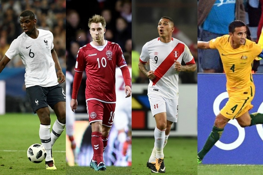 Paul Pogba, Christian Eriksen, Paolo Guerrero, Tim Cahill (s lijeva na desno). (Foto: AFP)