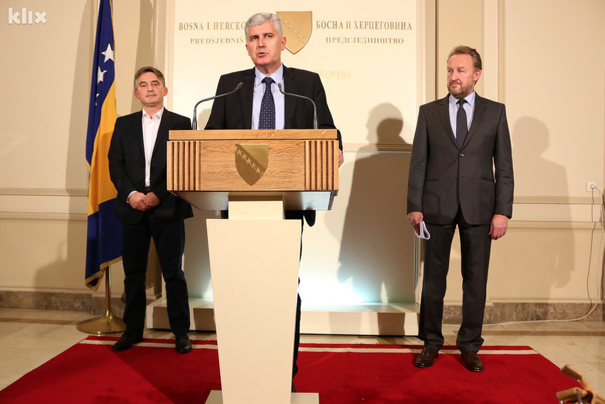 Predsjednici DF-a, HDZ-a i SDA: Komšić, Čović i Izetbegović (Foto: Klix.ba)