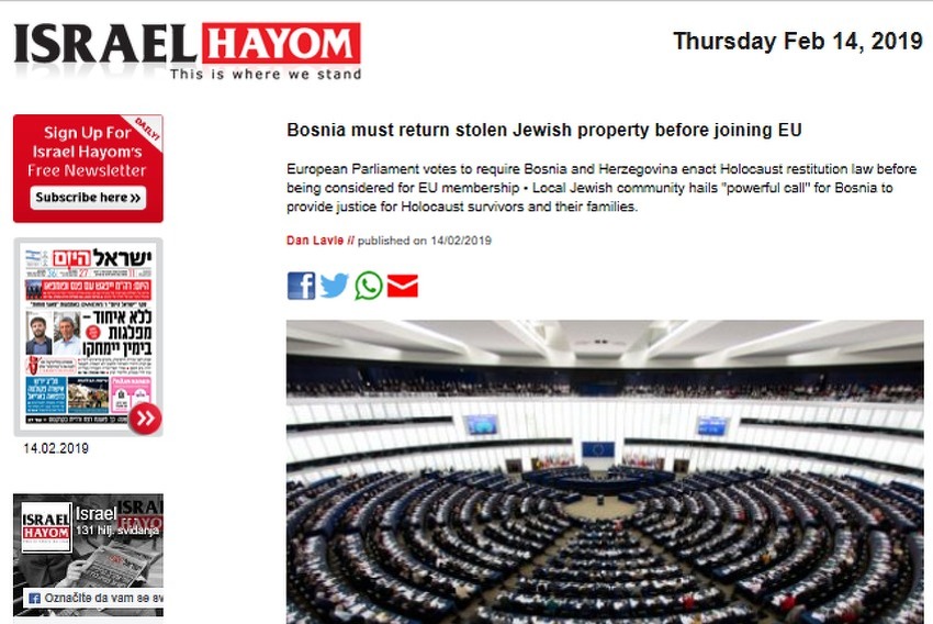BiH mora vratiti i oduzetu jevrejsku imovinu ako želi u EU
