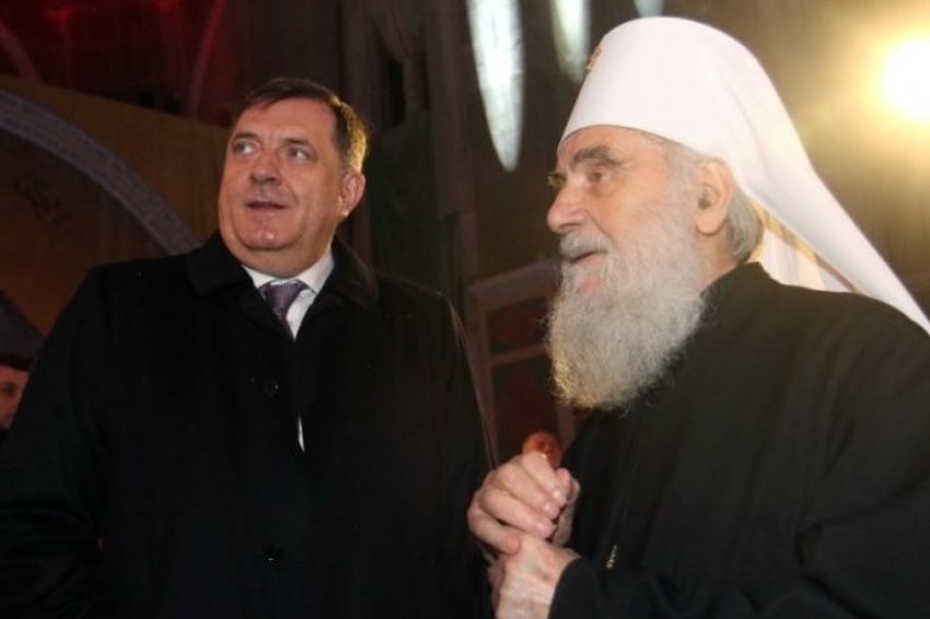 Milorad Dodik i patrijarh Irinej (Foto: ATV screenshot)