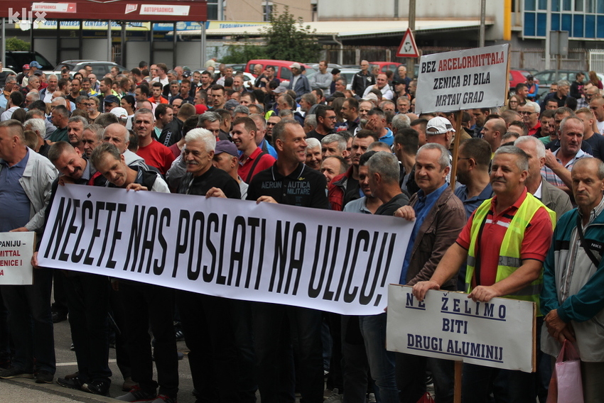 Detalj s protesta podrške kompaniji ArcelorMittal Zenica (Foto: E. M./Klix.ba)