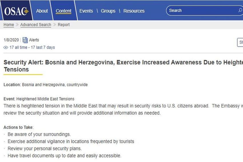 Screenshot: Upozorenje je objavljeno na zvaničnoj stranici OSEC-a