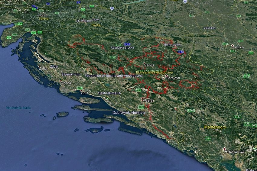 Mapa miniranih područja (crvena boja) u BiH (Foto: FUCZ)