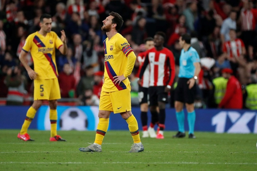 Lionel Messi u trenutku kada je Barcelona primila pogodak (Foto: EPA-EFE)