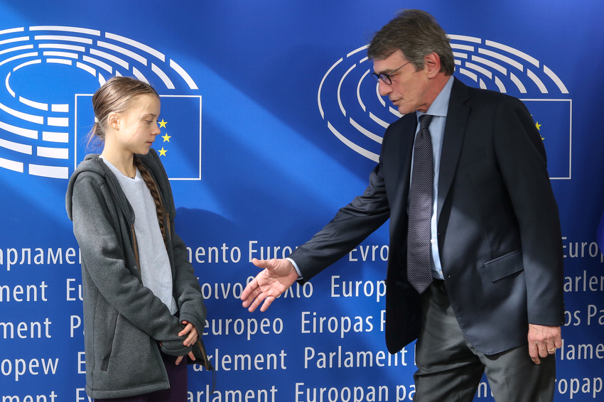 Mlada aktivistkinja Greta Thurnberg i Dvid Maria Sassoli predsjednik Evropskog parlamenta (Foto: AFP)