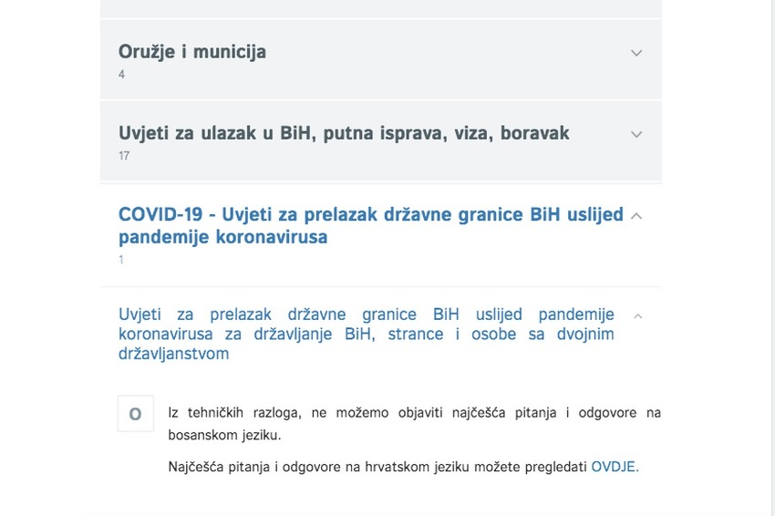 Screenshot stranice Granične policije BiH