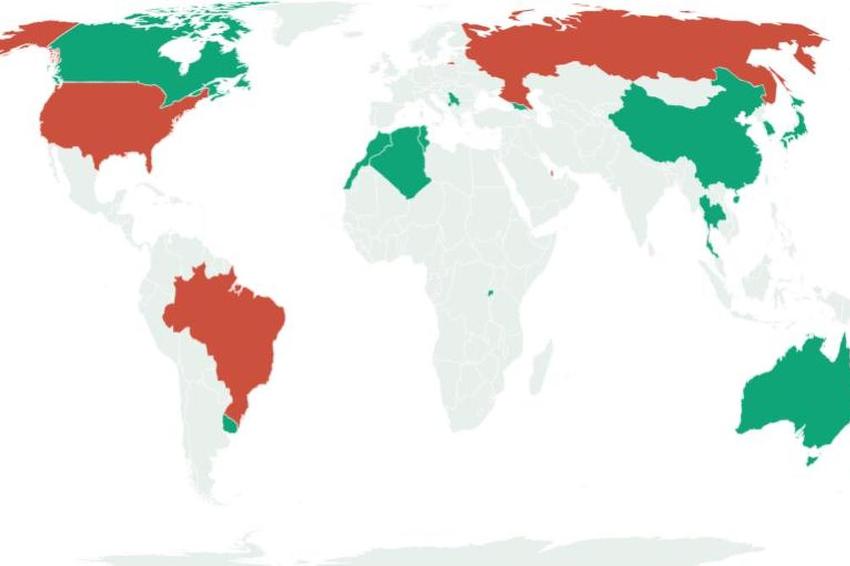 Zemlje kojima je odobren (zeleno) i zabranjen (crveno) ulazak u EU