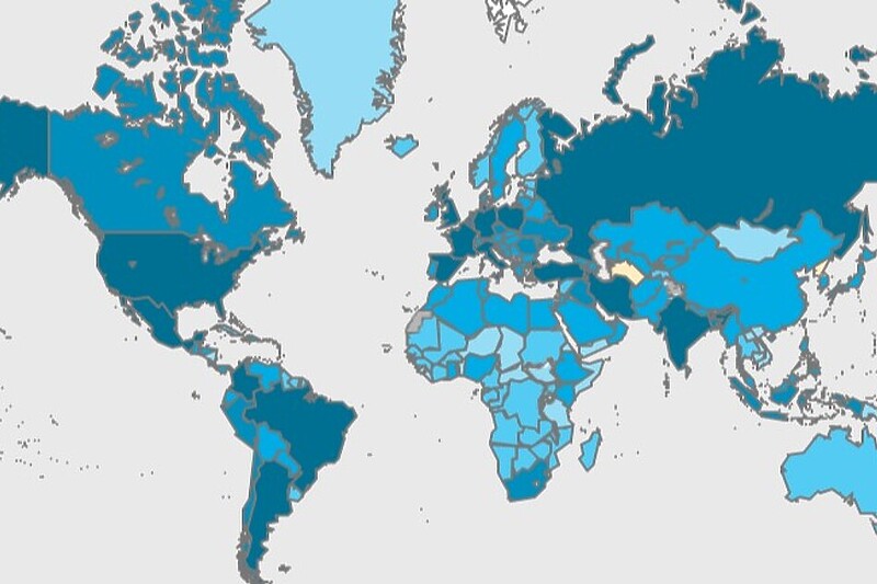 Mapa Worldometersa