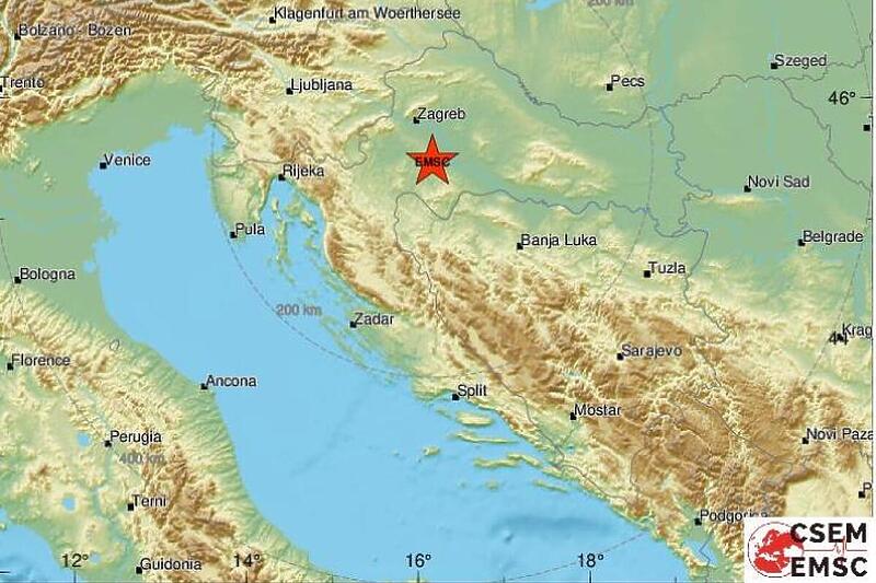 Prikaz zemljotresa na mapi, Izvor: EMSC