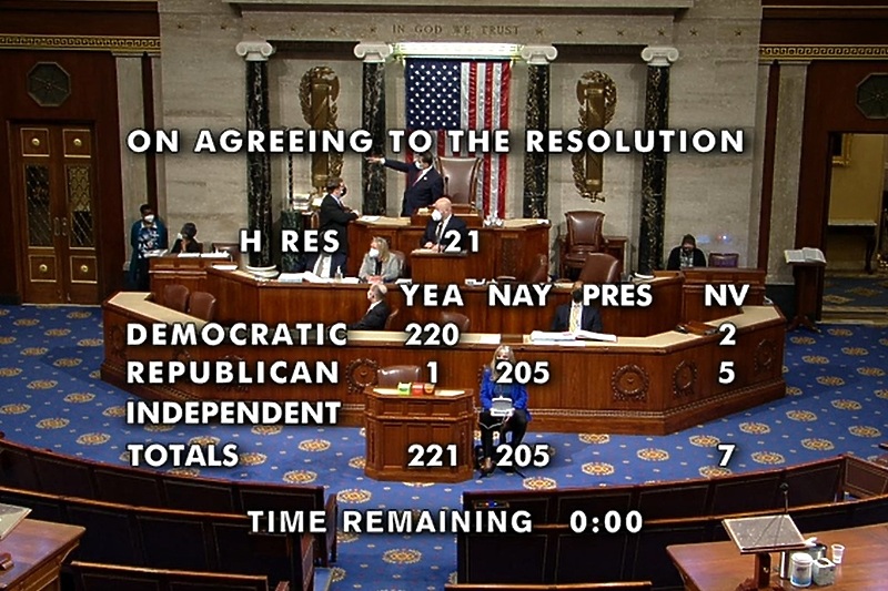 Rezolucija je izglasanja zbog nemira na Capitolu kojeg su izazvale Trumpove pristalice (Foto: EPA-EFE)