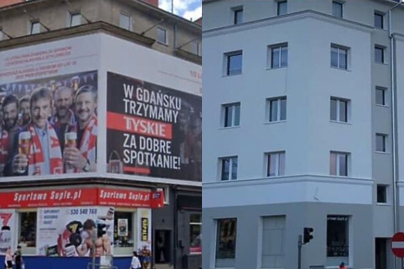 Izgled zgrade sa i bez reklame (Foto: Facebook Pogromcy Reklamozy)