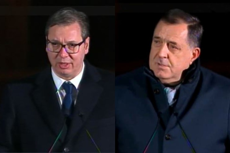 Vučić i Dodik na predstavljanju spomenika Stefanu Nemanji (Foto: Screenshot RTRS)