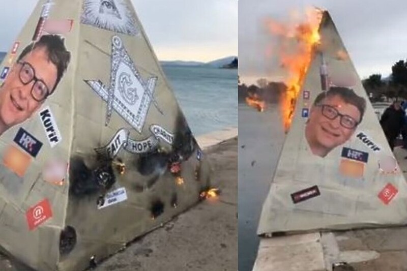 Image result for Na karnevalu u Hrvatskoj zapaljeni lik Billa Gatesa i logotipi medija