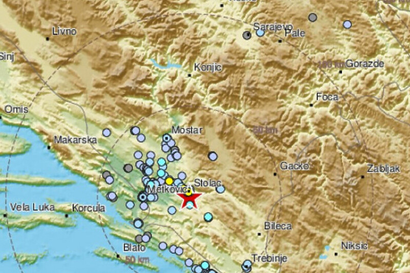 U večernjim satima registrovan zemljotres na području Stoca (Foto: EMSC)