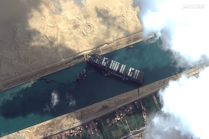 Satelitski snimak blokade Sueskog kanala (Foto: EPA-EFE)