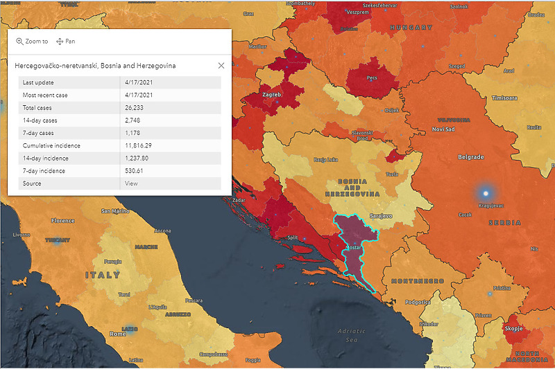 Veliki rast novozaraženih u Hercegovini (Foto:WHO)