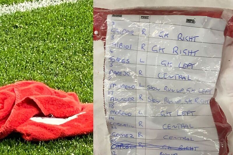 Ceduljica s imenima nogometaša Villarreala na peškiru Davida De Gee (Foto: Twitter)