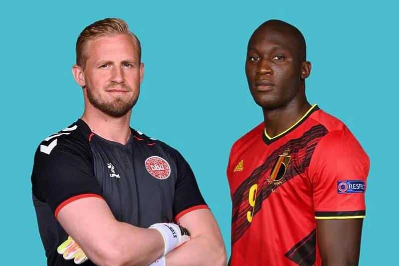 Kasper Schmeichel (Danska) i Romelu Lukaku (Belgija)