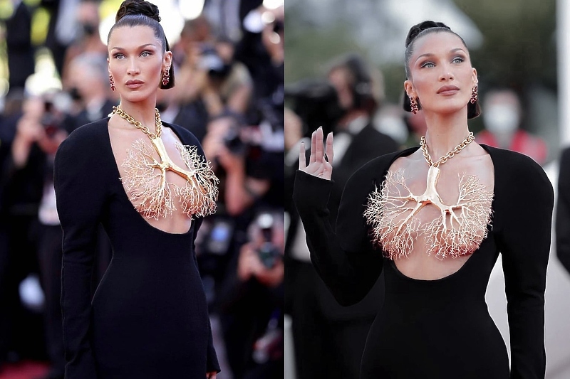 Bella Hadid u kreaciji brenda Schiaparelli (Foto: Twitter)