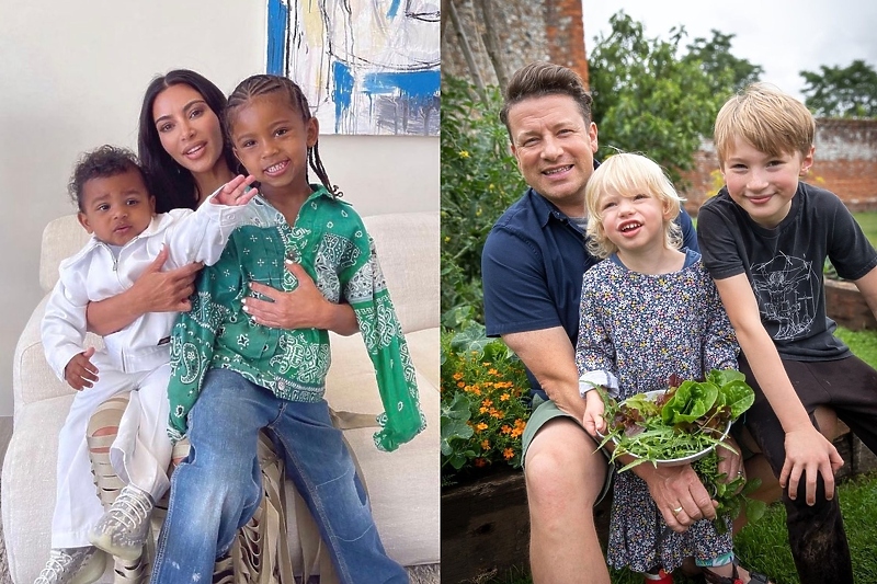 Kim Kardashian i Jamie Oliver sa svojom djecom (Foto: Twitter)