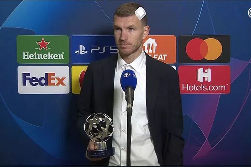 Edin Džeko nakon utakmice protiv Šahtara (Foto: Screenshot / Inter TV)